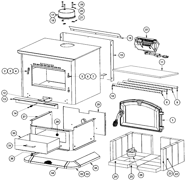 Page A Diagram and Parts List for  US Stove Company Heating Stove